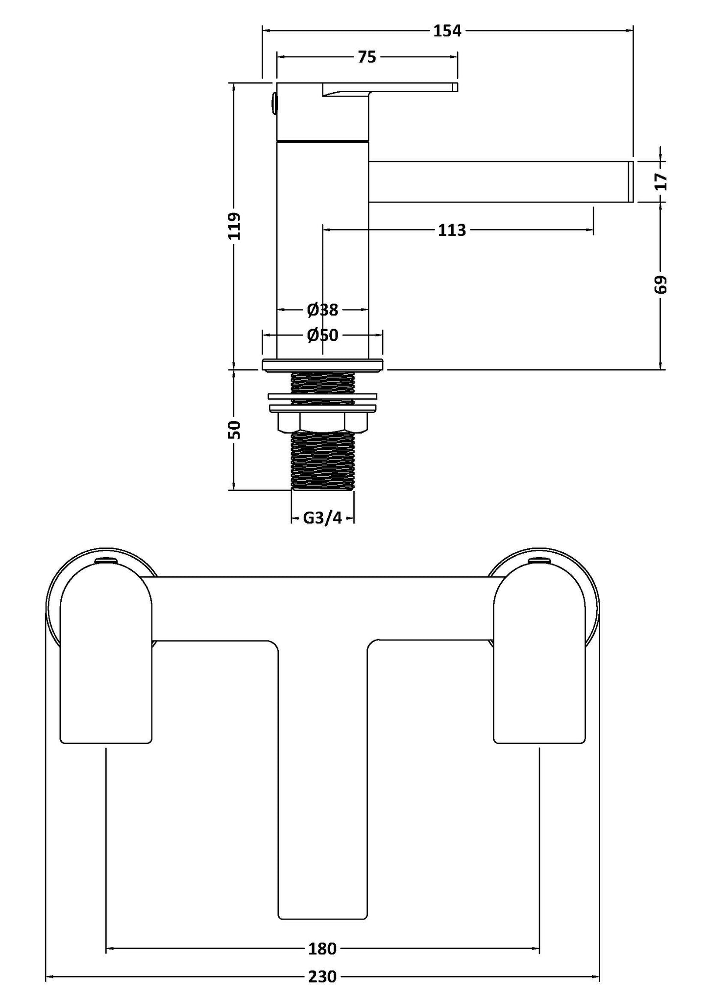 Canada Bath Filler Tap - Chrome CAN303