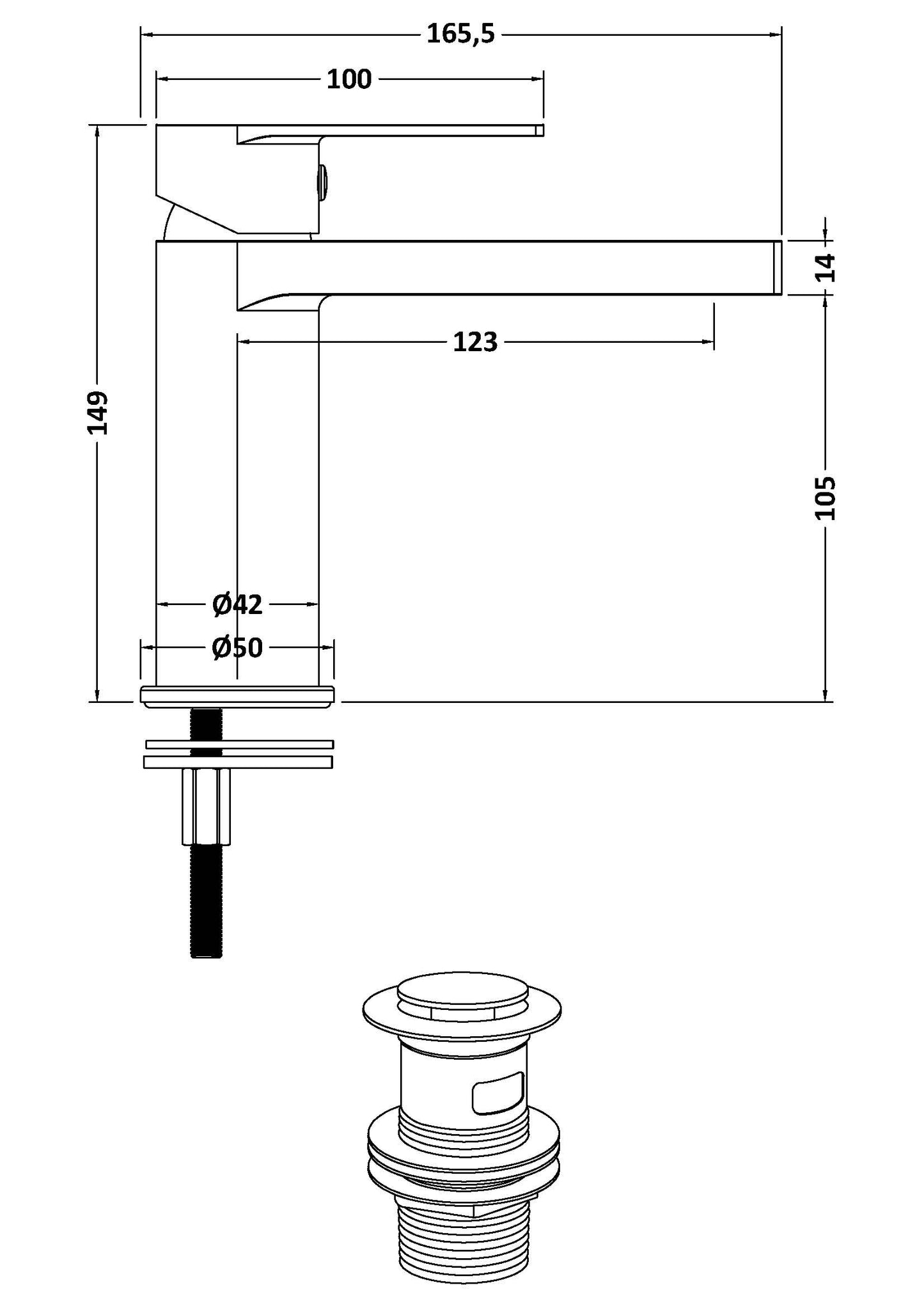 Canada Mono Basin Mixer c/w Push Button Waste - Chrome CAN405