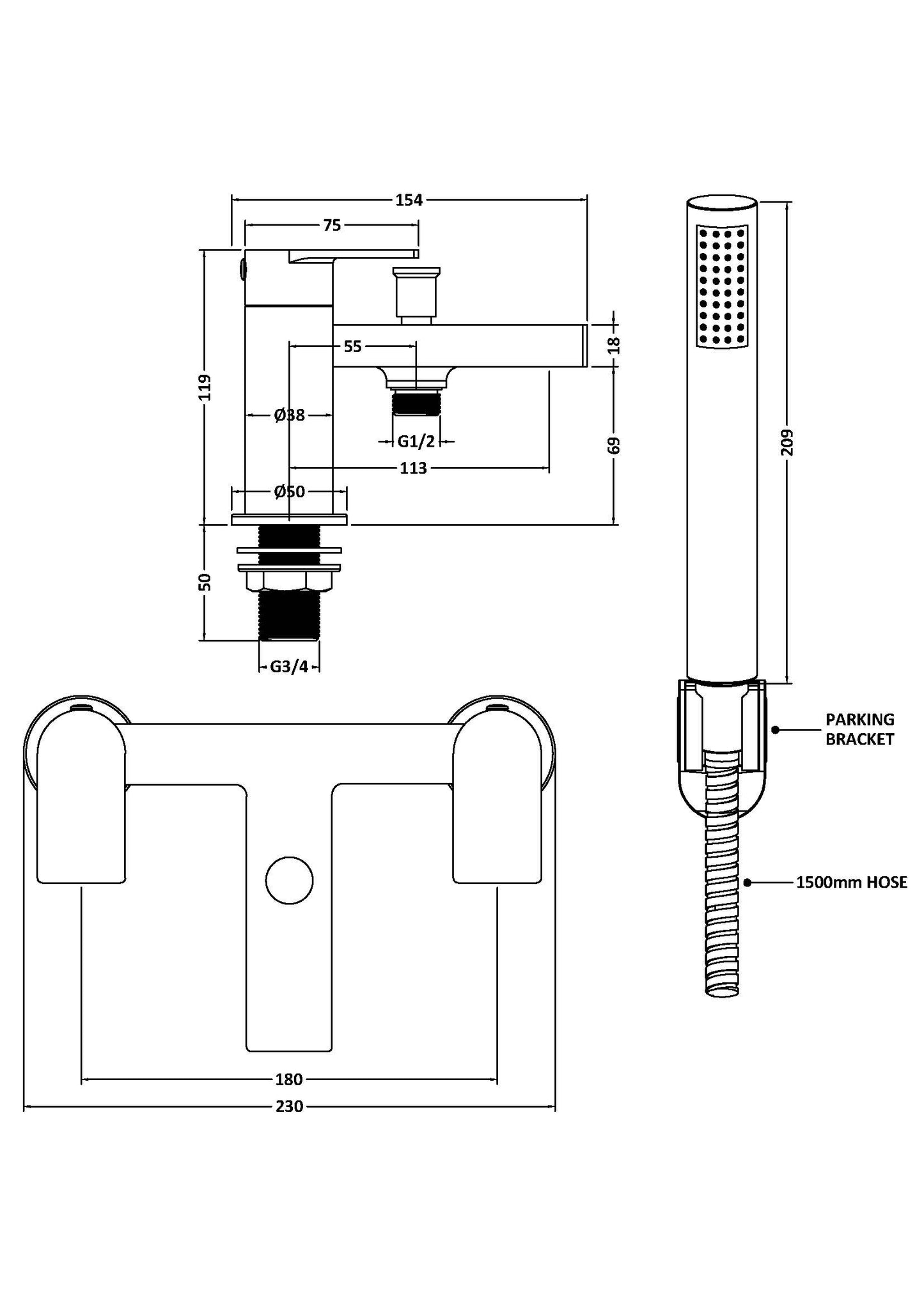 Canada Bath Shower Mixer - Black CAN404