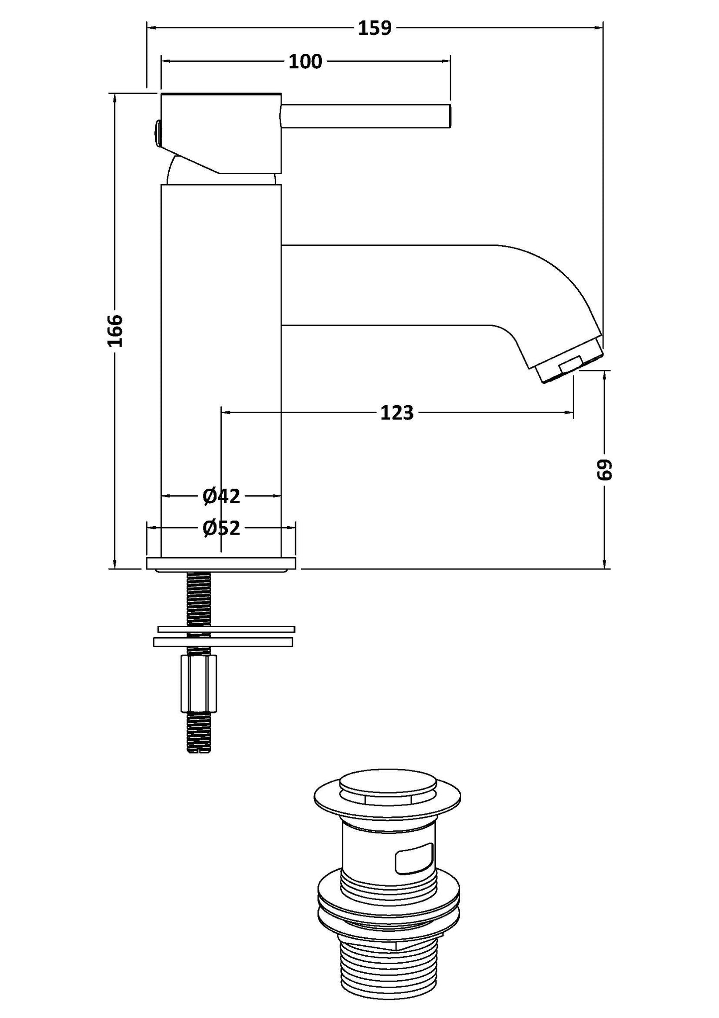 Cartegena Mono Basin Mixer c/w Push Button Waste - Chrome CAR305