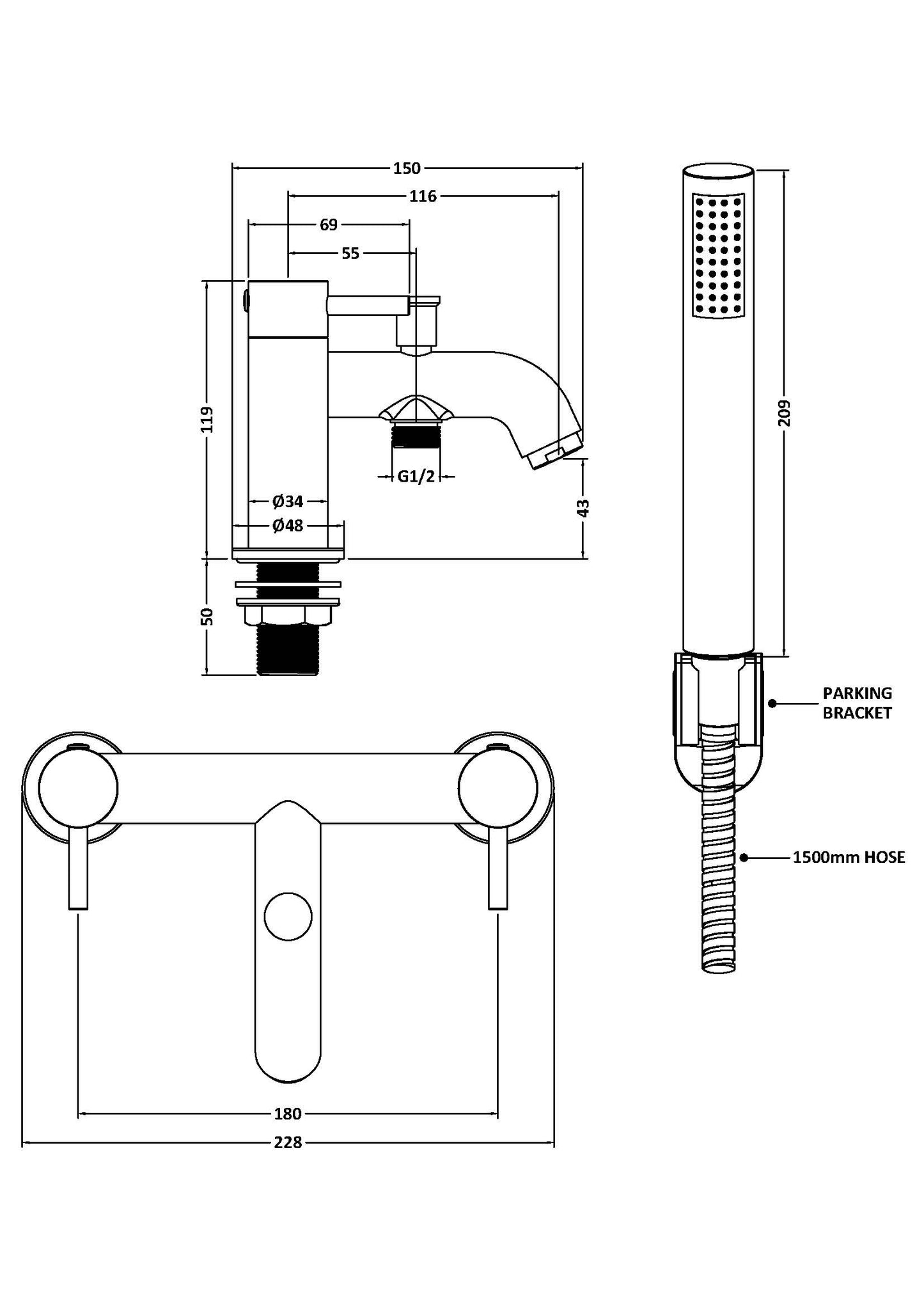 Cartegena Bath Shower Mixer - Black CAR404