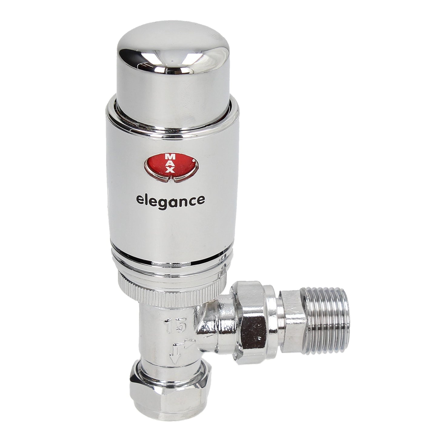Thermostatic Style TRV Radiator Valve Angled 15mm Fully Chrome