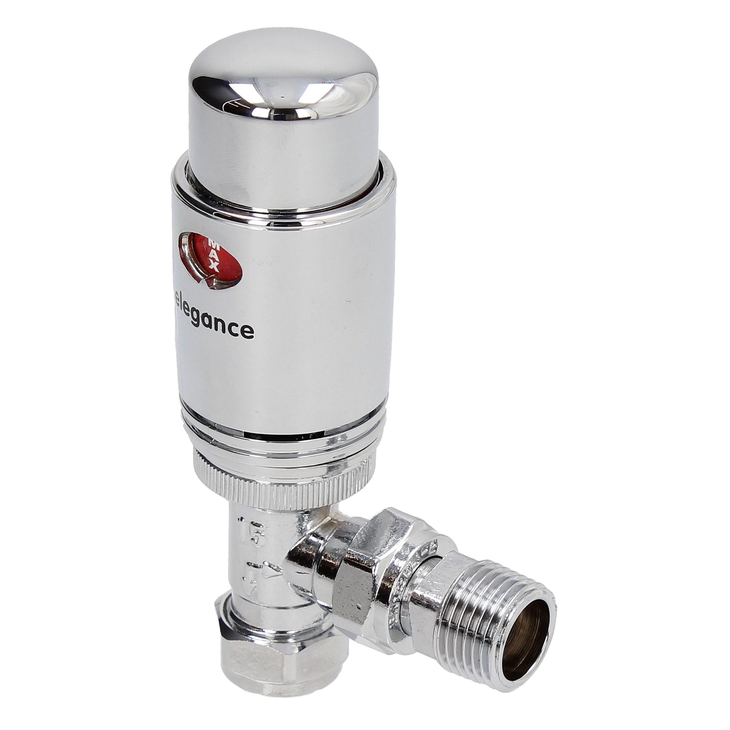 Thermostatic Style TRV Radiator Valve Angled 15mm Fully Chrome