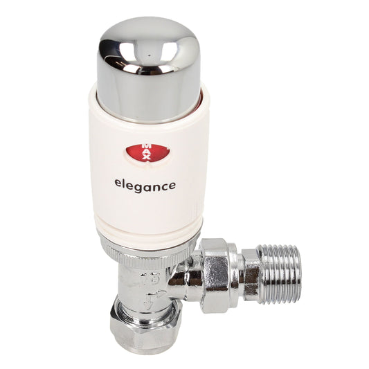 Thermostatic Style TRV Radiator Valve Angled 15mm White/Chrome