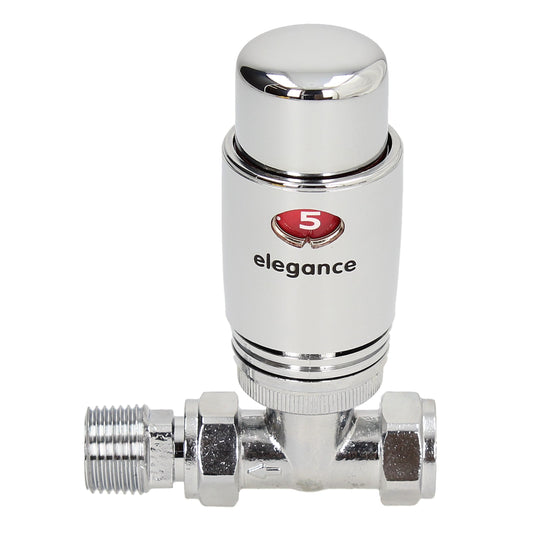 Thermostatic Style TRV Radiator Valve Straight 15mm Fully Chrome