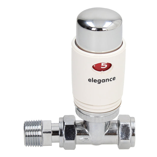Thermostatic Style TRV Radiator Valve Straight 15mm White/Chrome