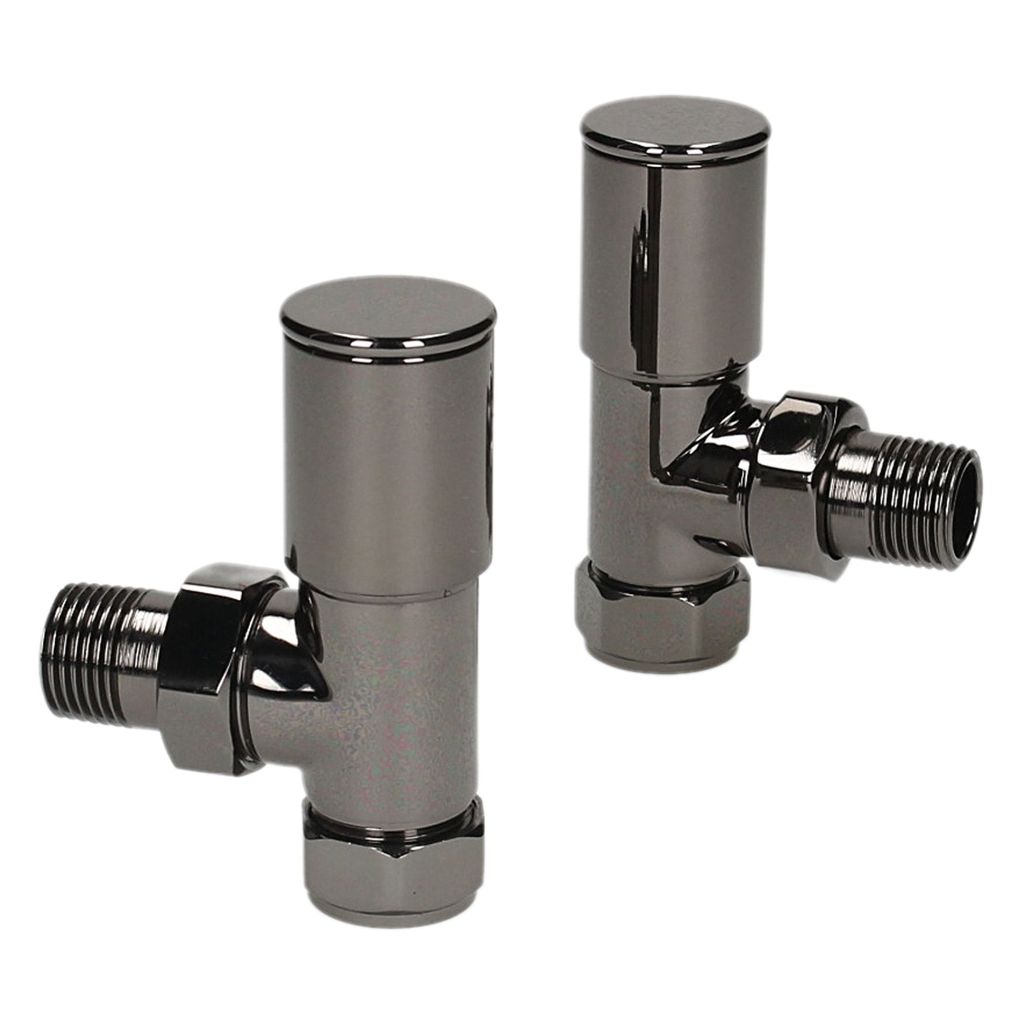 Pair Of HP Heavy Pattern Angled 15mm Radiator Lockshield Valves - Black Nickel