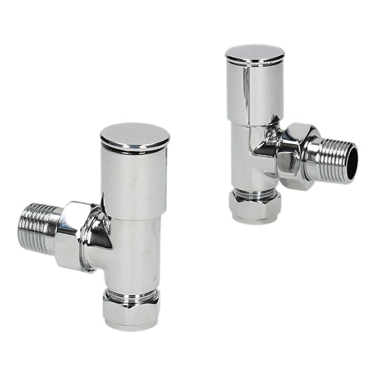 Pair Of HP Heavy Pattern Angled 15mm Radiator Lockshield Valves - Chrome
