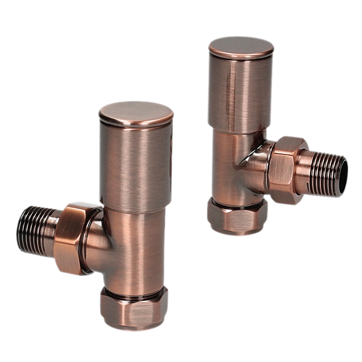 Pair Of HP Heavy Pattern Angled 15mm Radiator Lockshield Valves - Antique Copper