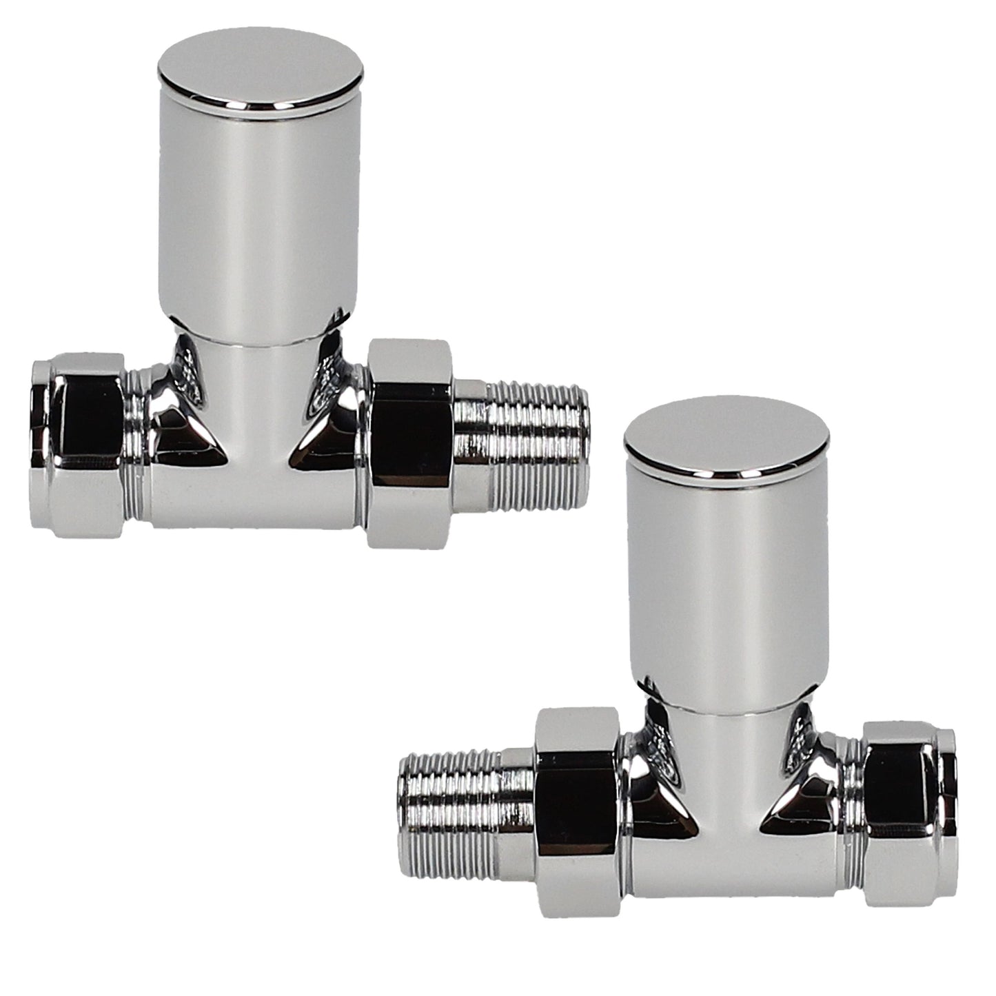 Pair Of HP Heavy Pattern Straight 15mm Radiator Valves - Chrome