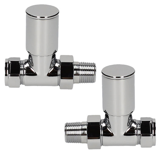 Pair Of HP Heavy Pattern Straight 15mm Radiator Valves - Chrome