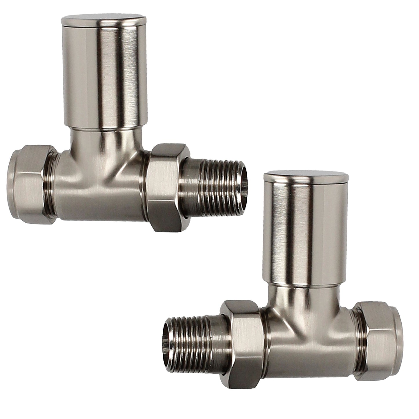 Pair Of HP Heavy Pattern Straight 15mm Radiator Valves - Silver Nickel