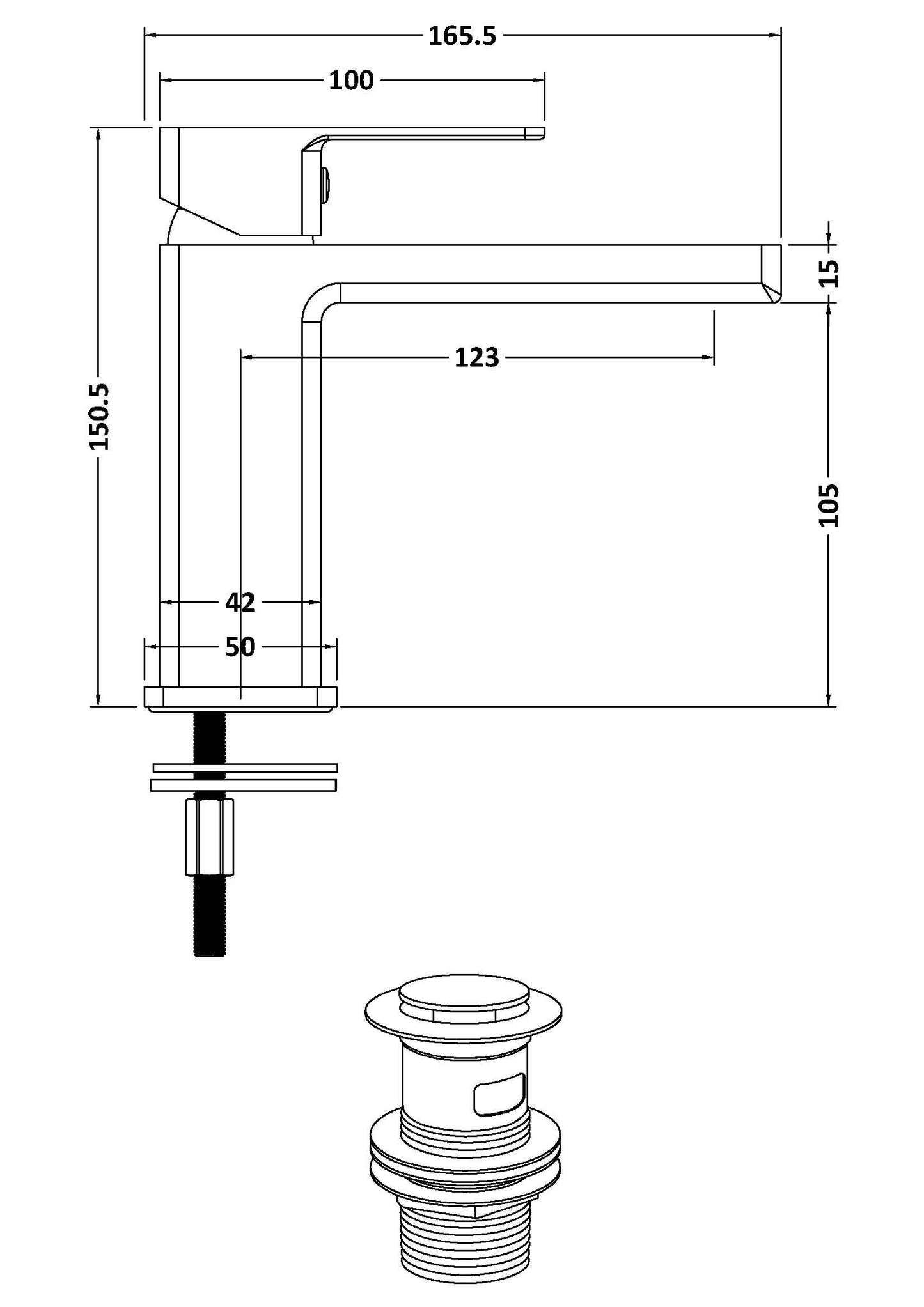 Kalk Mono Basin Mixer c/w Push Button Waste - Brushed Brass KAL805