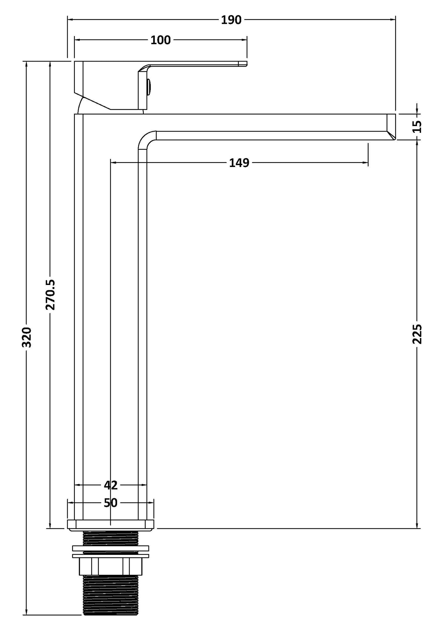 Kalk High-Rise Mono Basin Mixer Tap - Brushed Brass KAL870