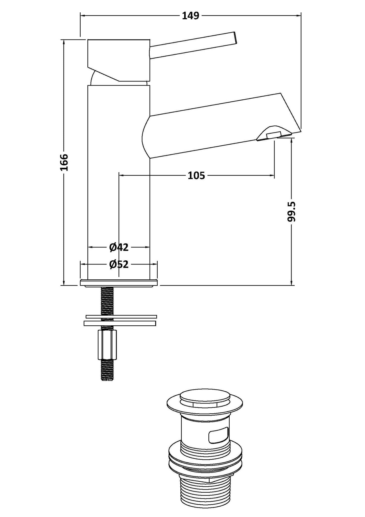 Navala Mono Basin Mixer c/w Push Button Waste - Brushed Brass NAV805