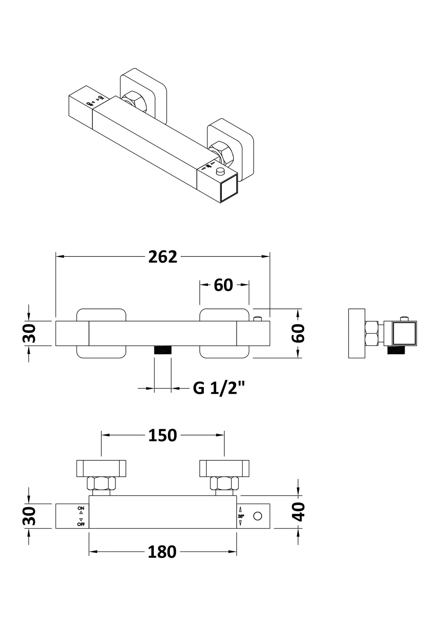 Square Thermostatic Shower Bar Valve VBS025