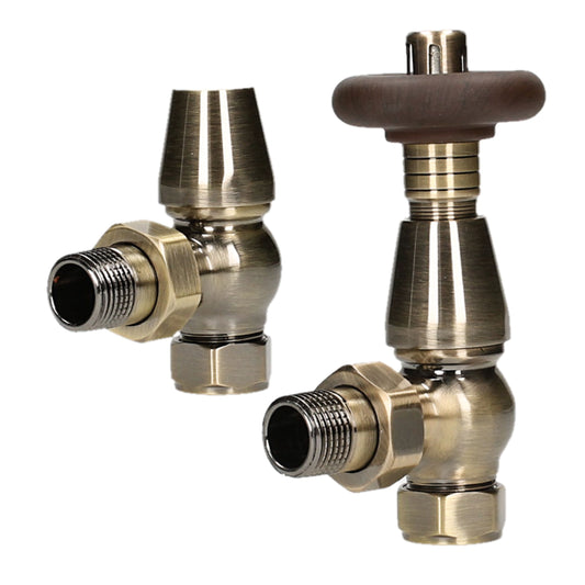 Traditional Heritage Thermostatic TRV Angled 15mm - Antique Brass