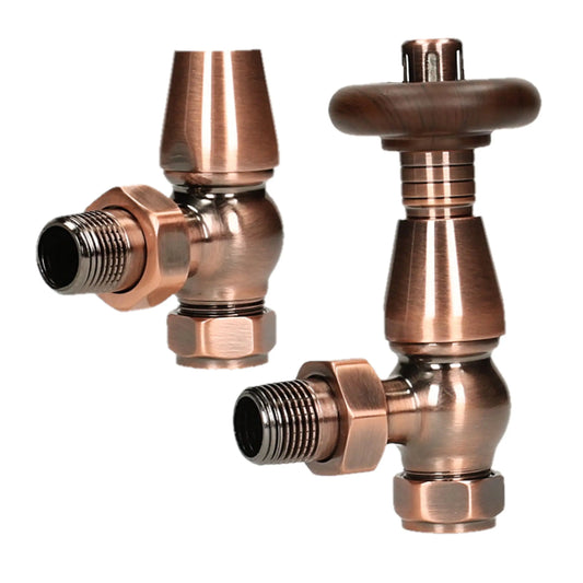 Traditional Heritage Thermostatic TRV Angled 15mm - Antique Copper