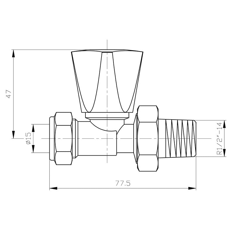 Contract 15mm Straight Wheel Head Radiator Valve - Chrome/White