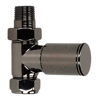 Pair Of HP Heavy Pattern Straight 15mm Radiator Lockshield Valves - Black Nickel
