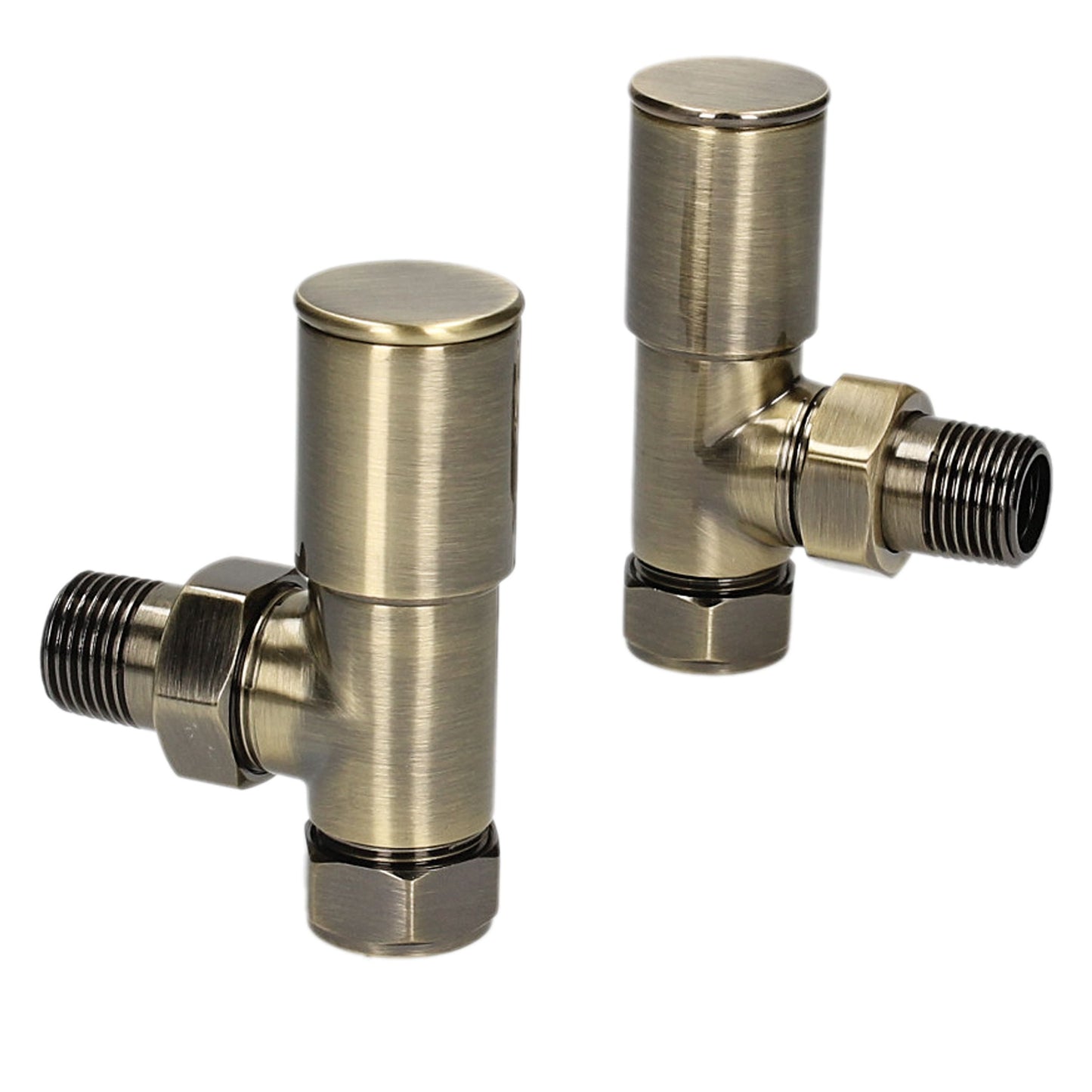 Pair Of HP Heavy Pattern Angled 15mm Radiator Lockshield Valves - Antique Brass
