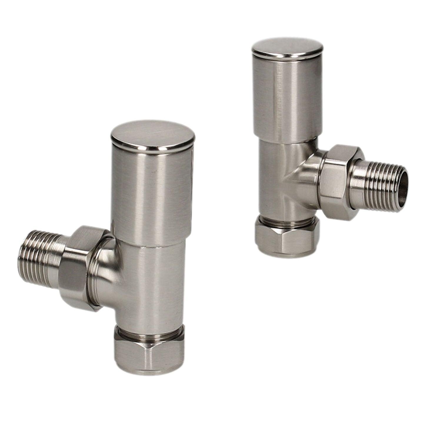 Pair Of HP Heavy Pattern Angled 15mm Radiator Lockshield Valves - Silver Nickel