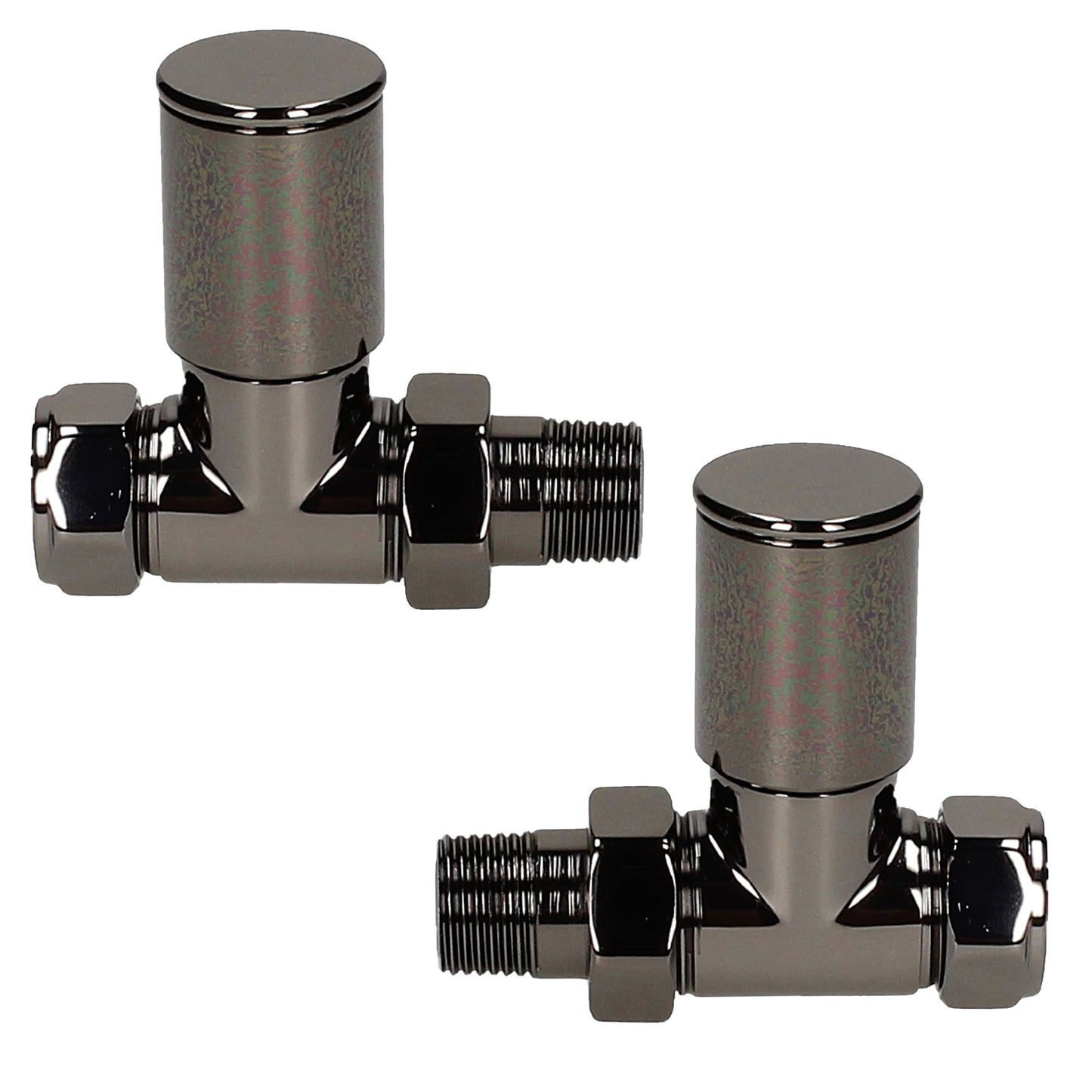 Pair Of HP Heavy Pattern Straight 15mm Radiator Lockshield Valves - Black Nickel