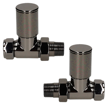Pair Of HP Heavy Pattern Straight 15mm Radiator Lockshield Valves - Black Nickel