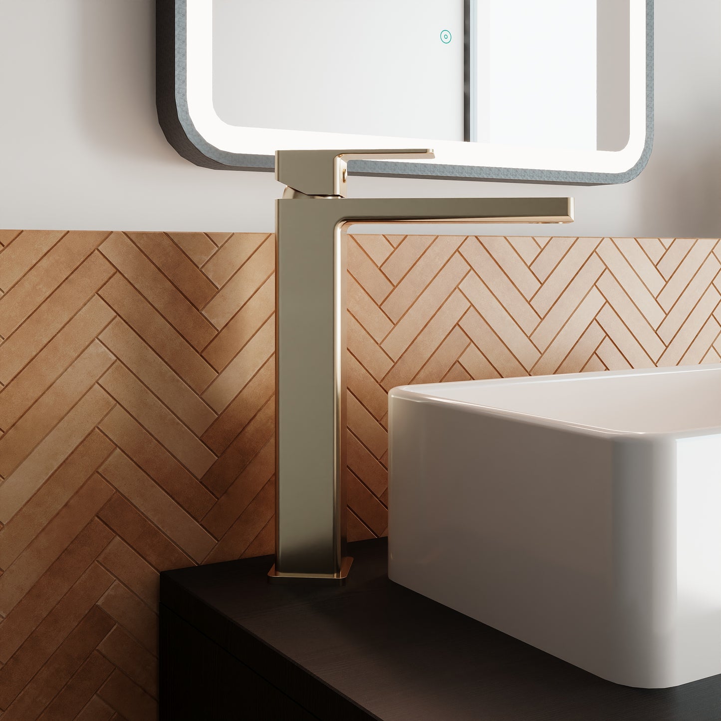 Kalk High-Rise Mono Basin Mixer Tap - Brushed Brass KAL870