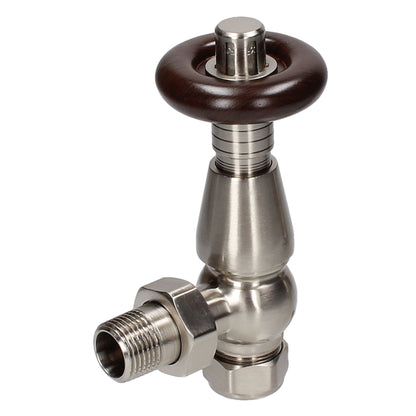 Traditional Heritage Thermostatic TRV Angled 15mm - Silver Nickel