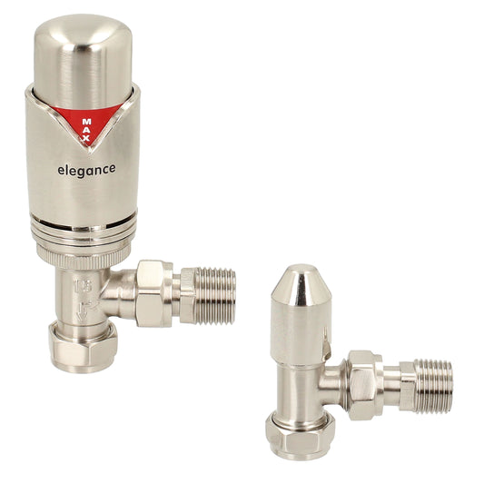 Traditional Ripple Thermostatic TRV Angled 15mm - Silver Nickel